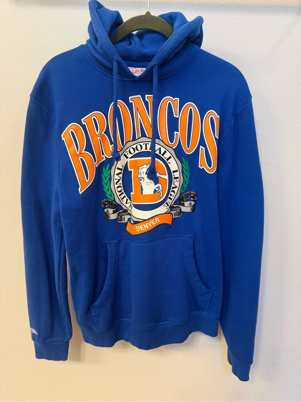 Mitchell & Ness Royal Blue Broncos Pullover Hoodie with Orange Logo